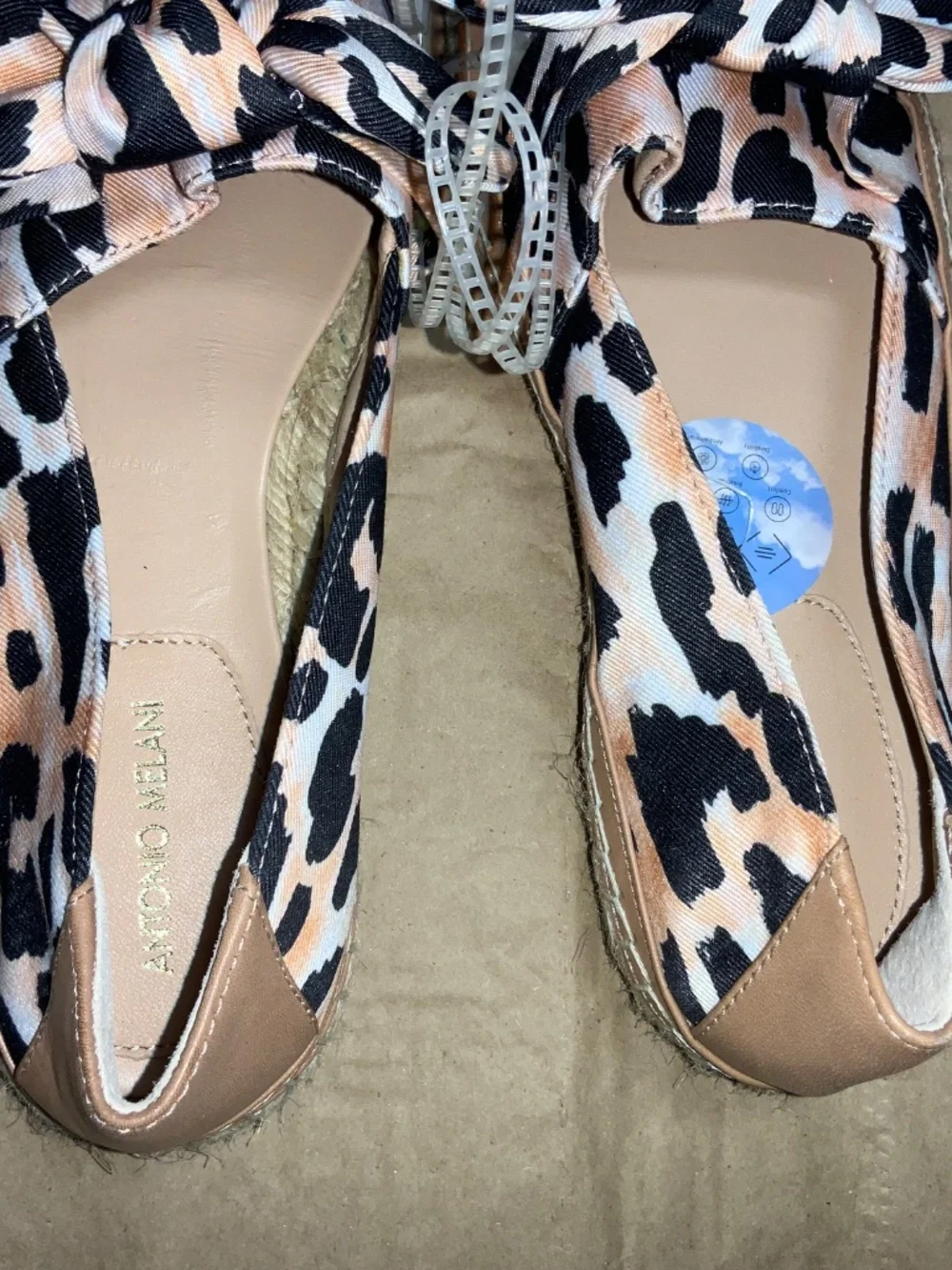 Antonio Melani Locklinn Leopard Print Bow Detail Canvas Espadrilles Sz 7.5
